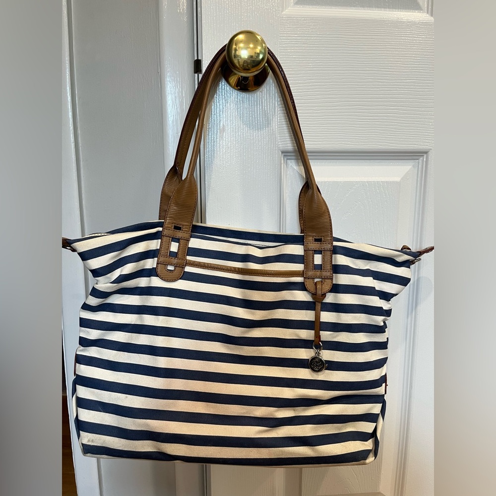 Stella and dot blue and white canvas bag